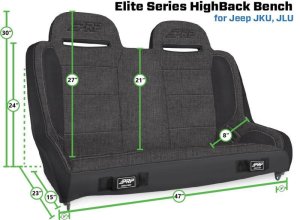 Jeep Wrangler JLU Suspension Bench Seat - Rear - PRP Seats - Elite Series - `18-`27